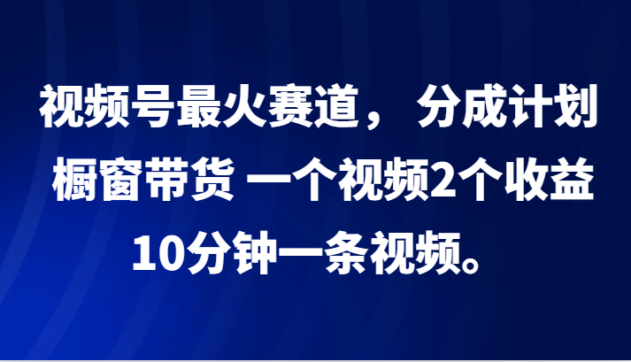 视频号最火赛道， 分成计划， 橱窗带货，一个视频2个收益，10分钟一条视频。-3YVIP资源库