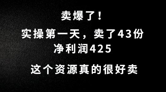 这个资源，需求很大，实操第一天卖了43份，净利润425【揭秘】-3YVIP资源库