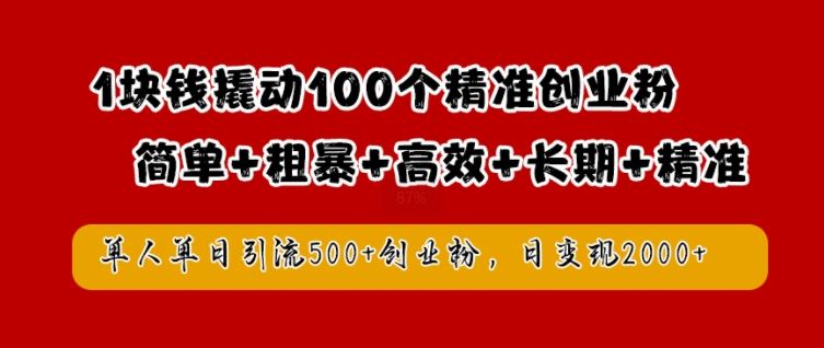 1块钱撬动100个精准创业粉，简单粗暴高效长期精准，单人单日引流500+创业粉，日变现2k【揭秘】-3YVIP资源库