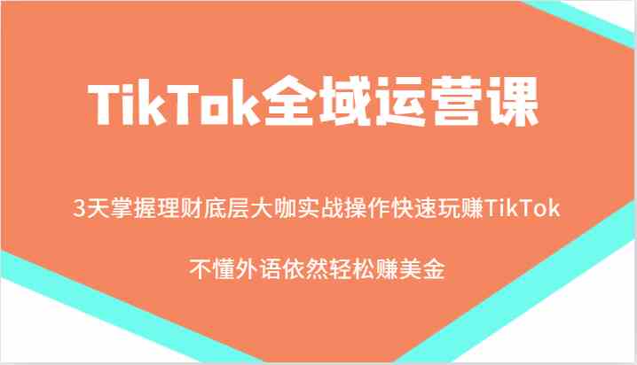 TikTok全域运营课，大咖实战操作快速玩赚TikTok，不懂外语依然轻松赚美金！-3YVIP资源库