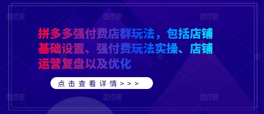 拼多多强付费店群玩法，包括店铺基础设置、强付费玩法实操、店铺运营复盘以及优化-3YVIP资源库