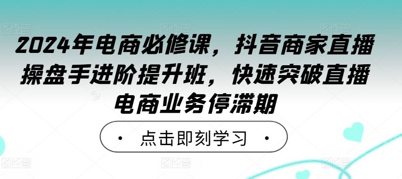 2024年电商必修课，抖音商家直播操盘手进阶提升班，快速突破直播电商业务停滞期-3YVIP资源库