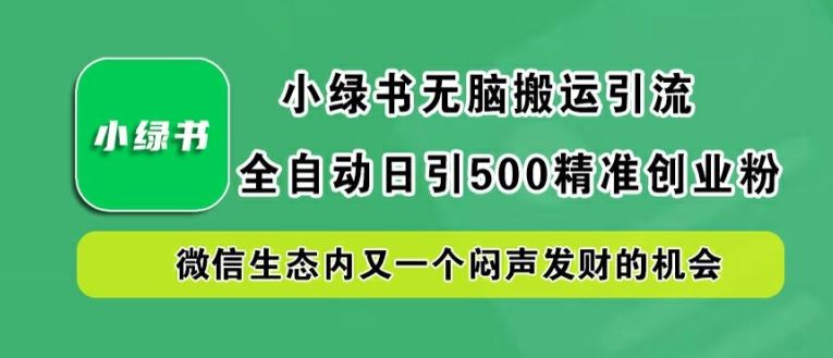小绿书无脑搬运引流，全自动日引500精准创业粉，微信生态内又一个闷声发财的机会【揭秘】-3YVIP资源库