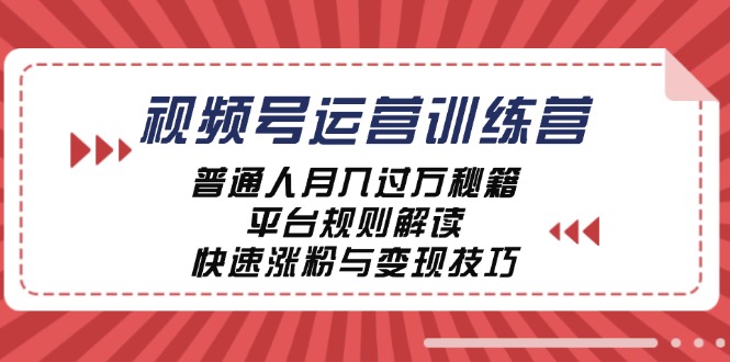 视频号运营训练营：普通人月入过万秘籍，平台规则解读，快速涨粉与变现-3YVIP资源库