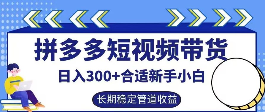 拼多多短视频带货日入300+有长期稳定被动收益，合适新手小白【揭秘】-3YVIP资源库