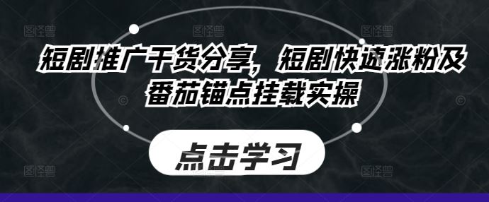 短剧推广干货分享，短剧快速涨粉及番茄锚点挂载实操-3YVIP资源库