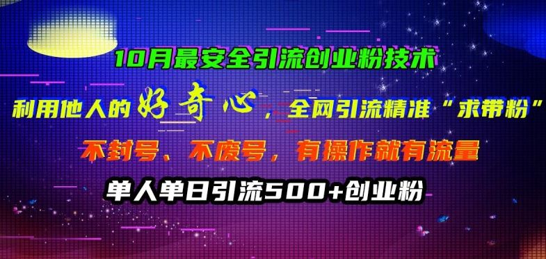 10月最安全引流创业粉技术，利用他人的好奇心全网引流精准“求带粉”不封号、不废号【揭秘】-3YVIP资源库
