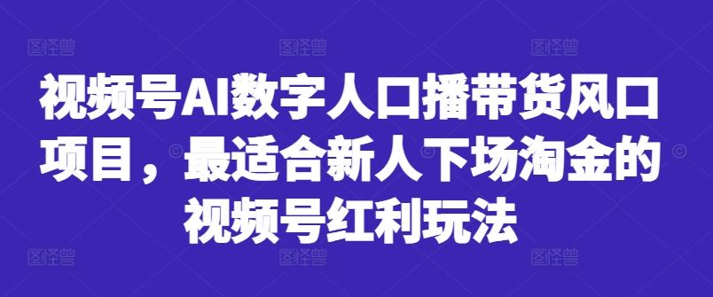 视频号AI数字人口播带货风口项目，最适合新人下场淘金的视频号红利玩法-3YVIP资源库