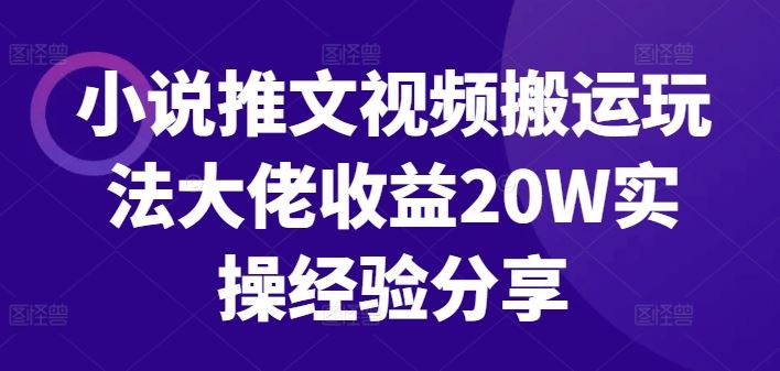 小说推文视频搬运玩法大佬收益20W实操经验分享-3YVIP资源库