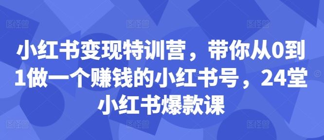 小红书变现特训营，带你从0到1做一个赚钱的小红书号，24堂小红书爆款课-3YVIP资源库