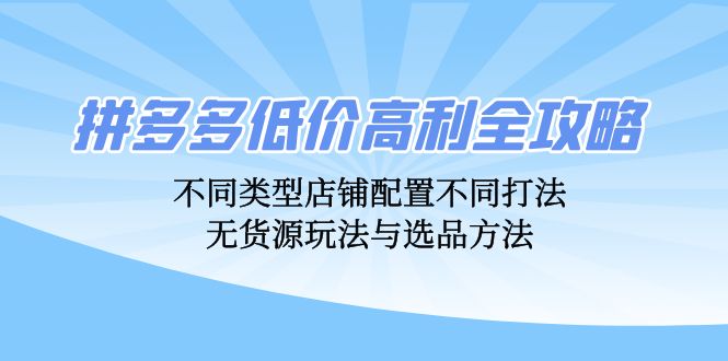（12897期）拼多多低价高利全攻略：不同类型店铺配置不同打法，无货源玩法与选品方法-3YVIP资源库