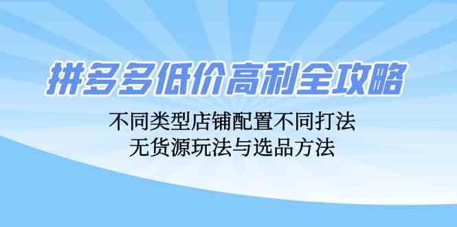 拼多多低价高利全攻略：不同类型店铺配置不同打法，无货源玩法与选品方法-3YVIP资源库