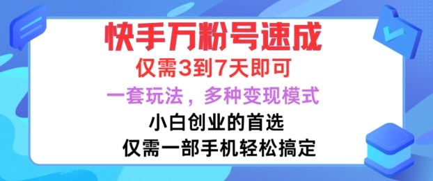 快手万粉号速成，仅需3到七天，小白创业的首选，一套玩法，多种变现模式【揭秘】-3YVIP资源库