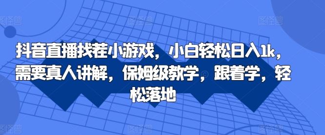 抖音直播找茬小游戏，小白轻松日入1k，需要真人讲解，保姆级教学，跟着学，轻松落地【揭秘】-3YVIP资源库