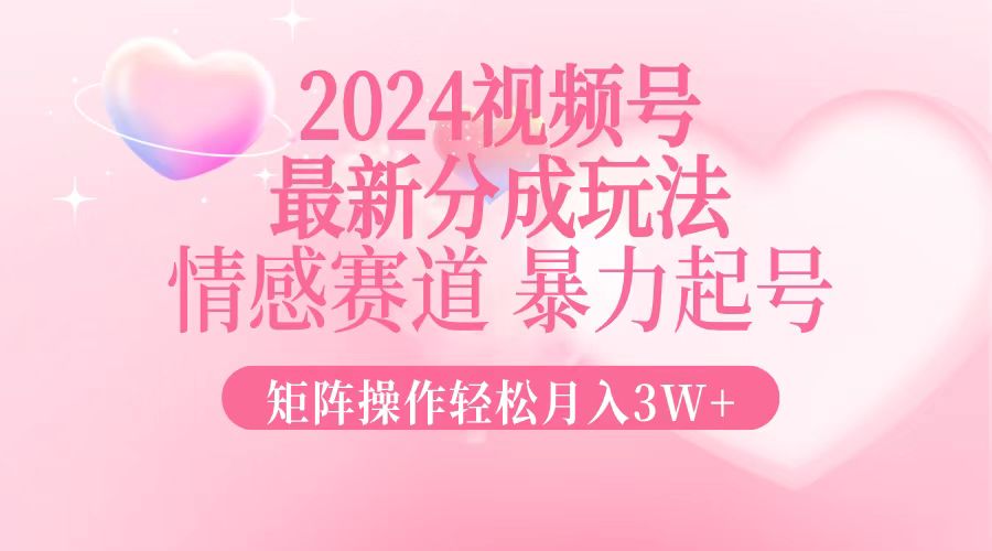 （12922期）2024最新视频号分成玩法，情感赛道，暴力起号，矩阵操作轻松月入3W+-3YVIP资源库