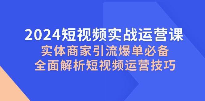 （12987期）2024短视频实战运营课，实体商家引流爆单必备，全面解析短视频运营技巧-3YVIP资源库