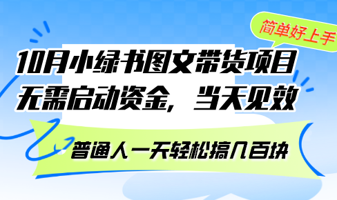 （13005期）10月份小绿书图文带货项目 无需启动资金 当天见效 普通人一天轻松搞几百块-3YVIP资源库