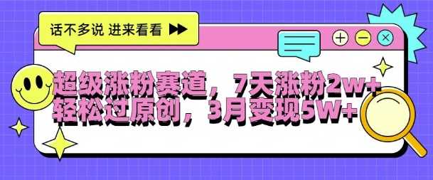 超级涨粉赛道，每天半小时，7天涨粉2W+，轻松过原创，三月变现5W+【揭秘】-3YVIP资源库