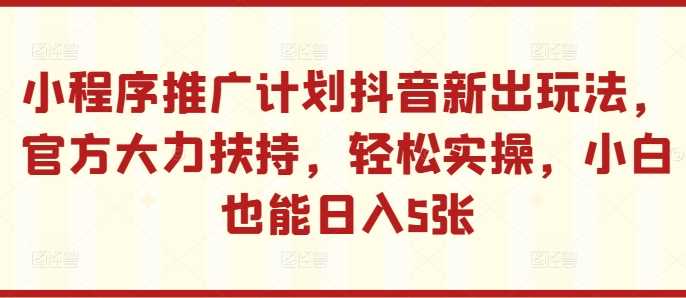 小程序推广计划抖音新出玩法，官方大力扶持，轻松实操，小白也能日入5张【揭秘】-3YVIP资源库