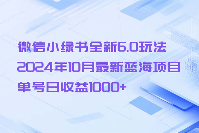 （13052期）微信小绿书全新6.0玩法，2024年10月最新蓝海项目，单号日收益1000+-3YVIP资源库