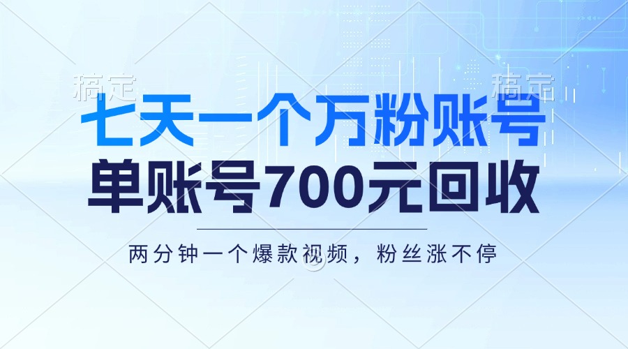 （13062期）七天一个万粉账号，新手小白秒上手，单账号回收700元，轻松月入三万＋-3YVIP资源库