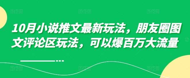 10月小说推文最新玩法，朋友圈图文评论区玩法，可以爆百万大流量-3YVIP资源库