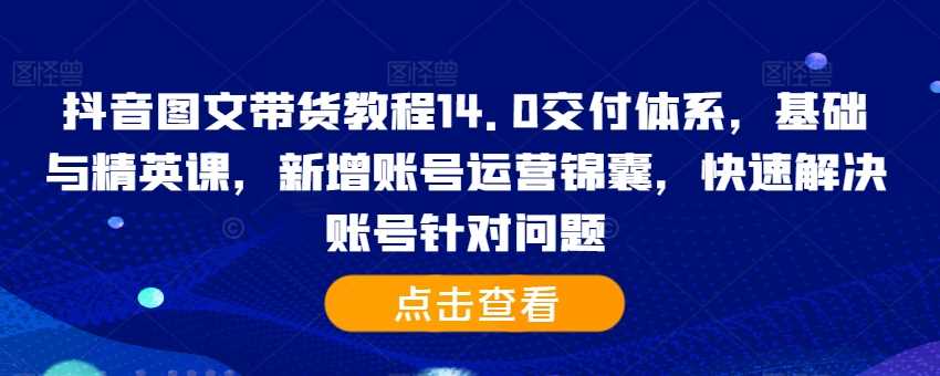 抖音图文带货教程14.0交付体系，基础与精英课，新增账号运营锦囊，快速解决账号针对问题-3YVIP资源库