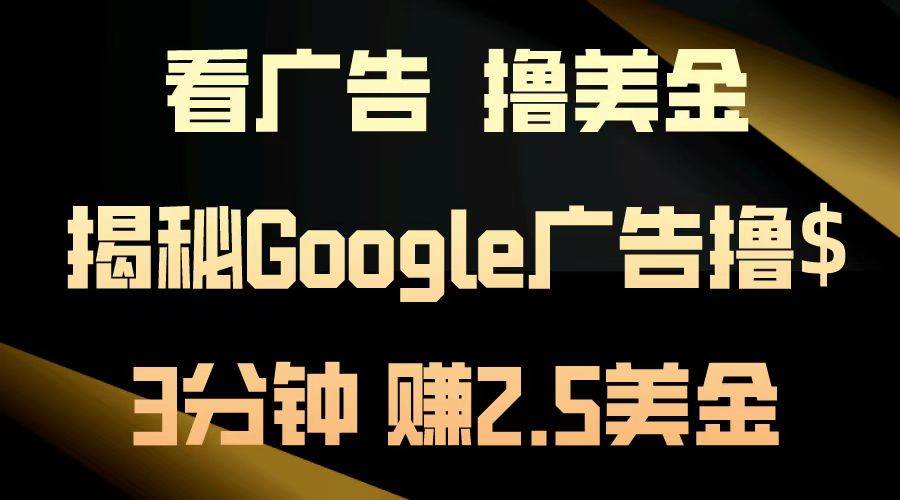 （13114期）看广告，撸美金！3分钟赚2.5美金！日入200美金不是梦！揭秘Google广告…-3YVIP资源库