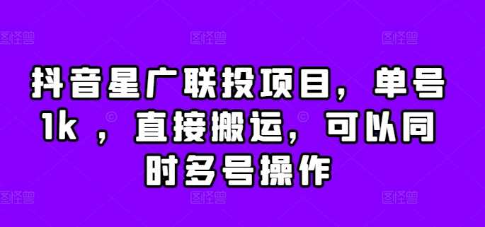 抖音星广联投项目，单号1k ，直接搬运，可以同时多号操作【揭秘】-3YVIP资源库