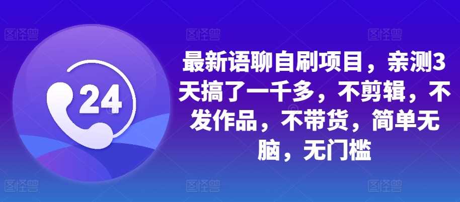 最新语聊自刷项目，亲测3天搞了一千多，不剪辑，不发作品，不带货，简单无脑，无门槛-3YVIP资源库