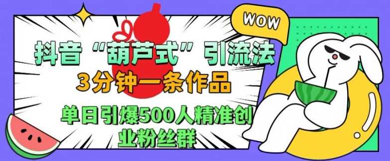 抖音葫芦式引流法，三分钟一条作品，单日引爆抖音500人精准创业粉丝群【揭秘】-3YVIP资源库