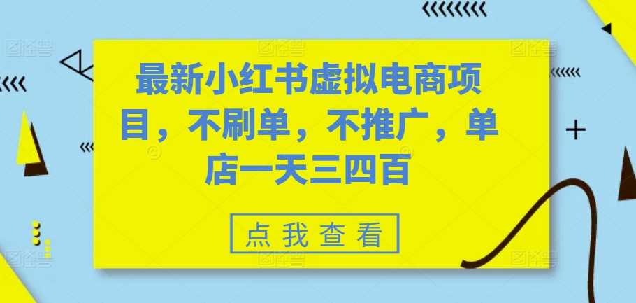 最新小红书虚拟电商项目，不刷单，不推广，单店一天三四百-3YVIP资源库