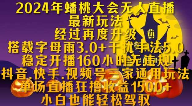 2024年蟠桃大会无人直播最新玩法，稳定开播160小时无违规，抖音、快手、视频号三家通用玩法【揭秘】-3YVIP资源库
