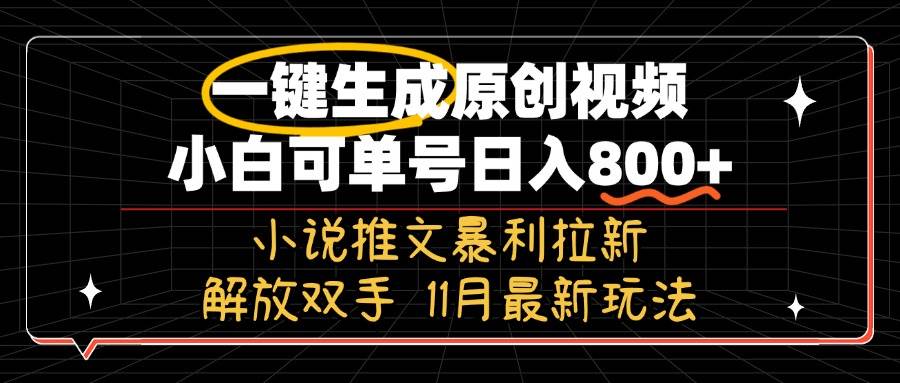 （13215期）11月最新玩法小说推文暴利拉新，一键生成原创视频，小白可单号日入800+…-3YVIP资源库