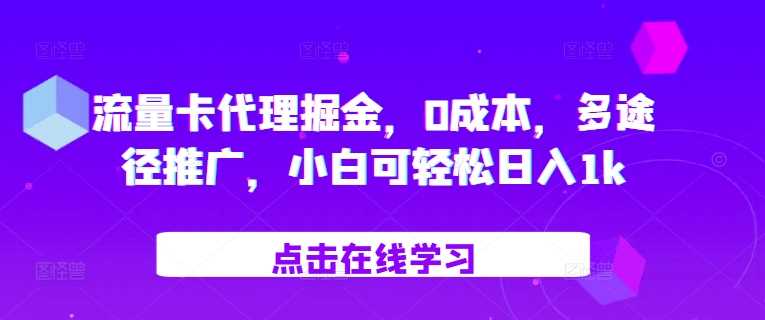 流量卡代理掘金，0成本，多途径推广，小白可轻松日入1k-3YVIP资源库