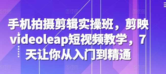 手机拍摄剪辑实操班，剪映videoleap短视频教学，7天让你从入门到精通-3YVIP资源库