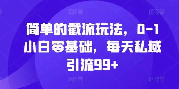 简单的截流玩法，0-1小白零基础，每天私域引流99+【揭秘】-3YVIP资源库
