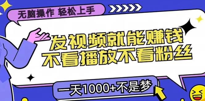 （13283期）无脑操作，只要发视频就能赚钱？不看播放不看粉丝，小白轻松上手，一天…-3YVIP资源库