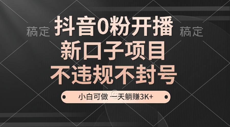 （13301期）抖音0粉开播，新口子项目，不违规不封号，小白可做，一天躺赚3K+-3YVIP资源库
