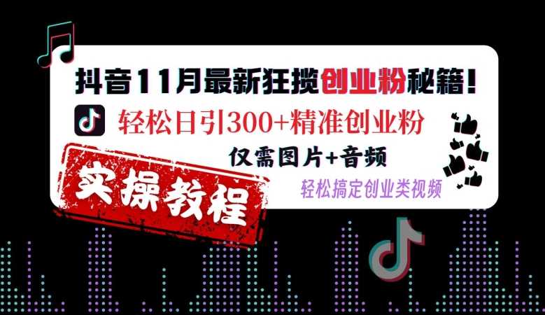 抖音11月最新狂揽创业粉秘籍，轻松日引300+精准创业粉，仅需图片+音频，轻松搞定创业类视频-3YVIP资源库