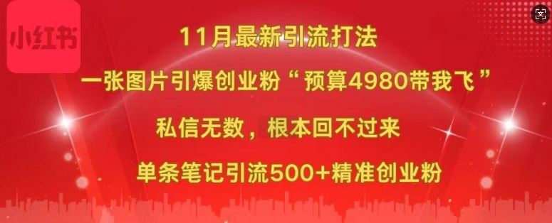 小红书11月最新图片打粉，一张图片引爆创业粉，“预算4980带我飞”，单条引流500+精准创业粉-3YVIP资源库