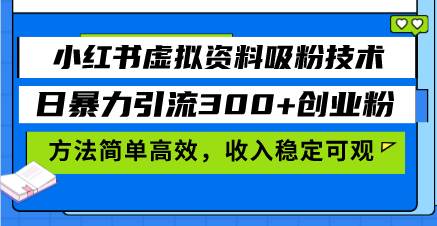 （13345期）小红书虚拟资料吸粉技术，日暴力引流300+创业粉，方法简单高效，收入稳…-3YVIP资源库