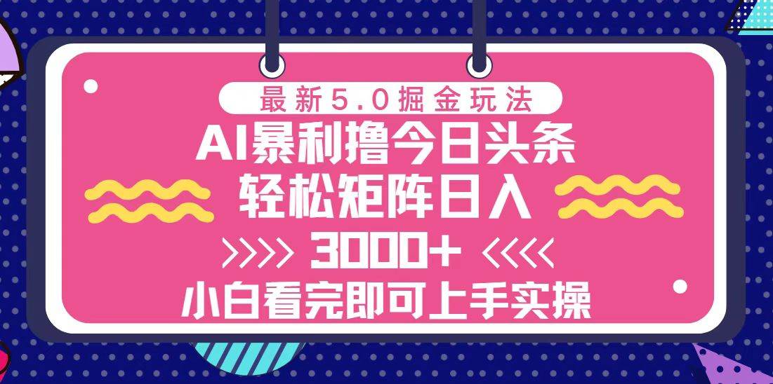 （13398期）今日头条最新5.0掘金玩法，轻松矩阵日入3000+-3YVIP资源库