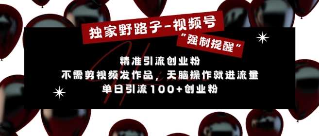 独家野路子利用视频号“强制提醒”，不需剪视频发作品，无脑操作就进流量，单日引流100+创业粉-3YVIP资源库