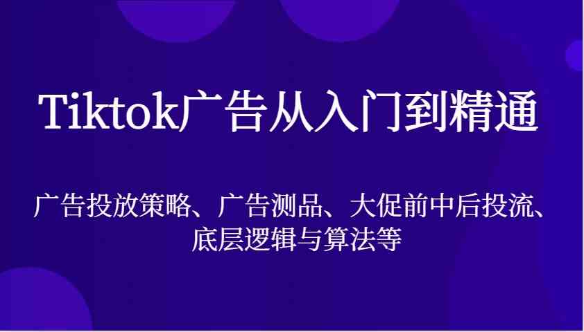 Tiktok广告从入门到精通，广告投放策略、广告测品、大促前中后投流、底层逻辑与算法等-3YVIP资源库