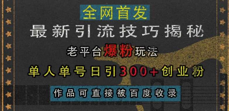 最新引流技巧揭秘，老平台爆粉玩法，单人单号日引300+创业粉，作品可直接被百度收录-3YVIP资源库