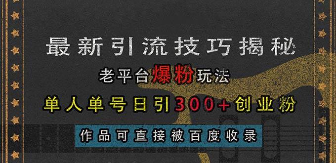 （13445期）最新引流技巧揭秘，老平台爆粉玩法，单人单号日引300+创业粉，作品可直…-3YVIP资源库