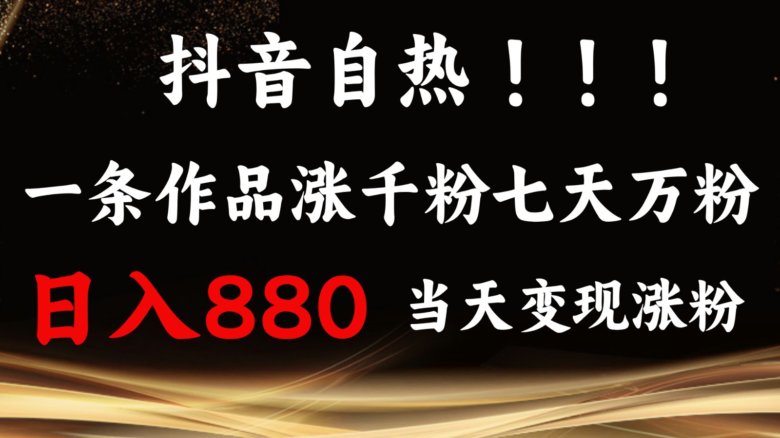 抖音小红书自热，一条作品1000粉，7天万粉，单日变现880收益-3YVIP资源库