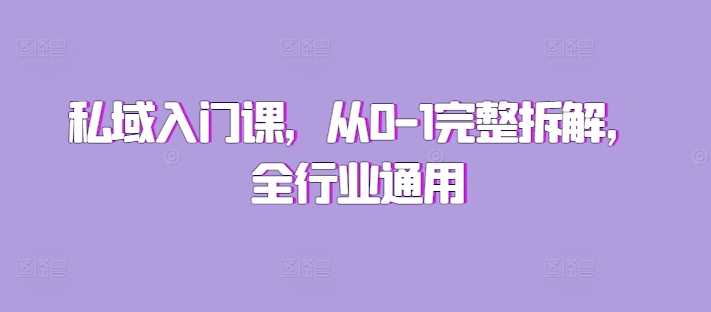 私域入门课，从0-1完整拆解，全行业通用-3YVIP资源库