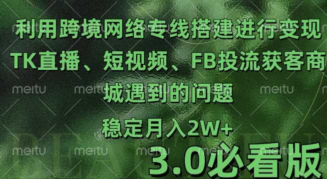 利用跨境电商网络及搭建TK直播、短视频、FB投流获客以及商城遇到的问题进行变现3.0必看版【揭秘】-3YVIP资源库